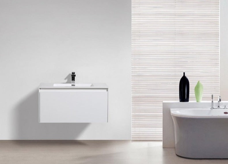 BEL BAGNO PRADO GLOSS WHITE 1200MM SINGLE BOWL WALL HUNG VANITY AND BASIN