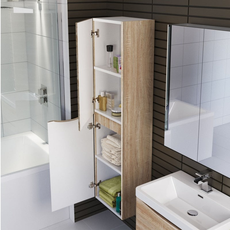 BEL BAGNO ANCONA WHITE OAK WALL HUNG TALL BOY 400MM X 1500MM