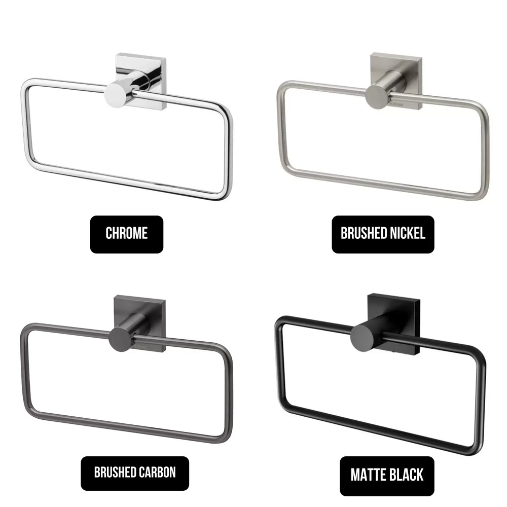 PHOENIX RADII HAND TOWEL HOLDER SQUARE PLATE BRUSHED NICKEL 210MM