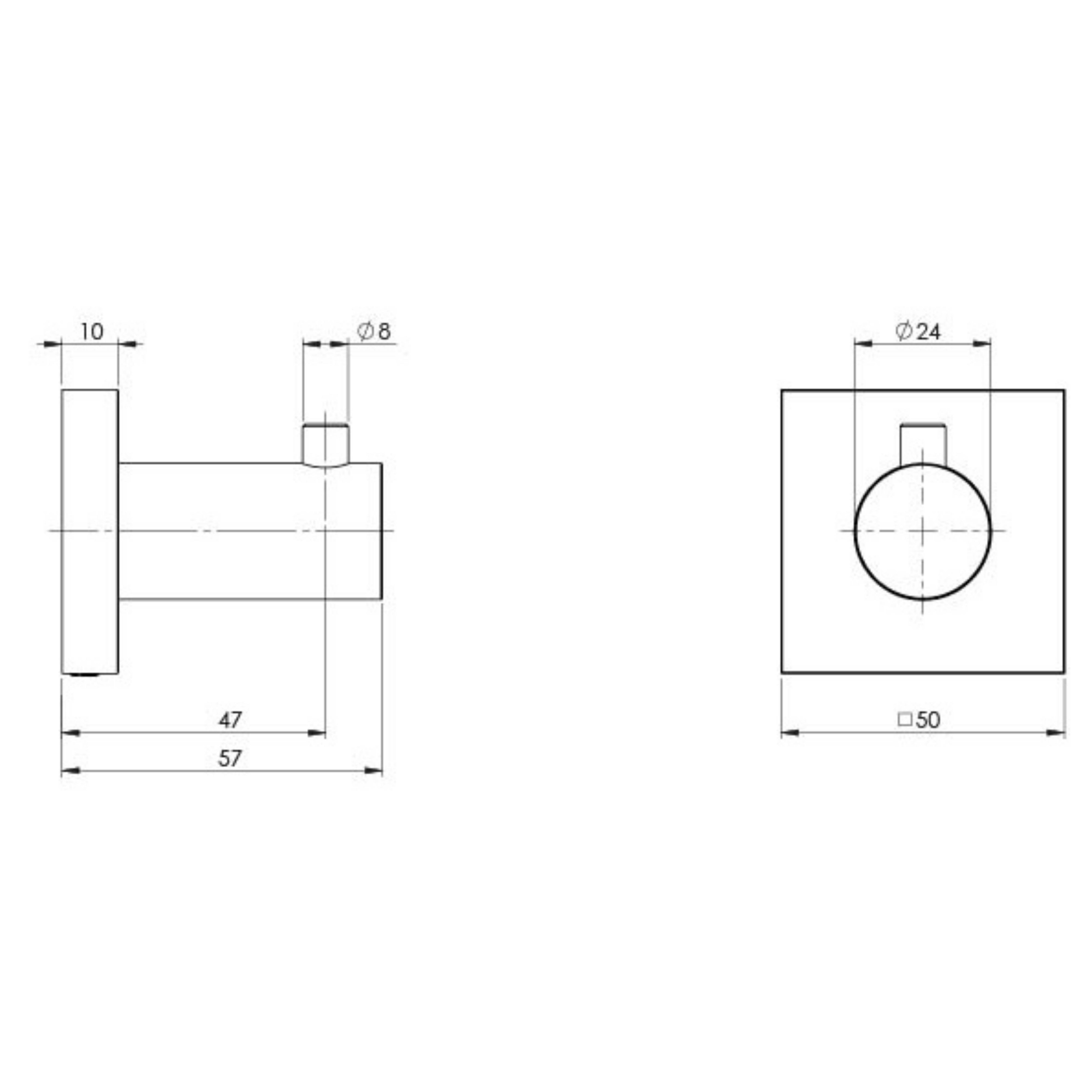 PHOENIX RADII ROBE HOOK SQUARE PLATE 50MM BRUSHED CARBON