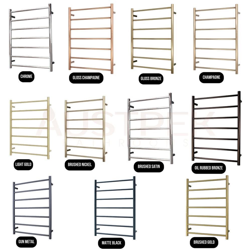 RADIANT HEATING 7-BARS ROUND HEATED TOWEL RAIL MIRROR POLISHED 600MM