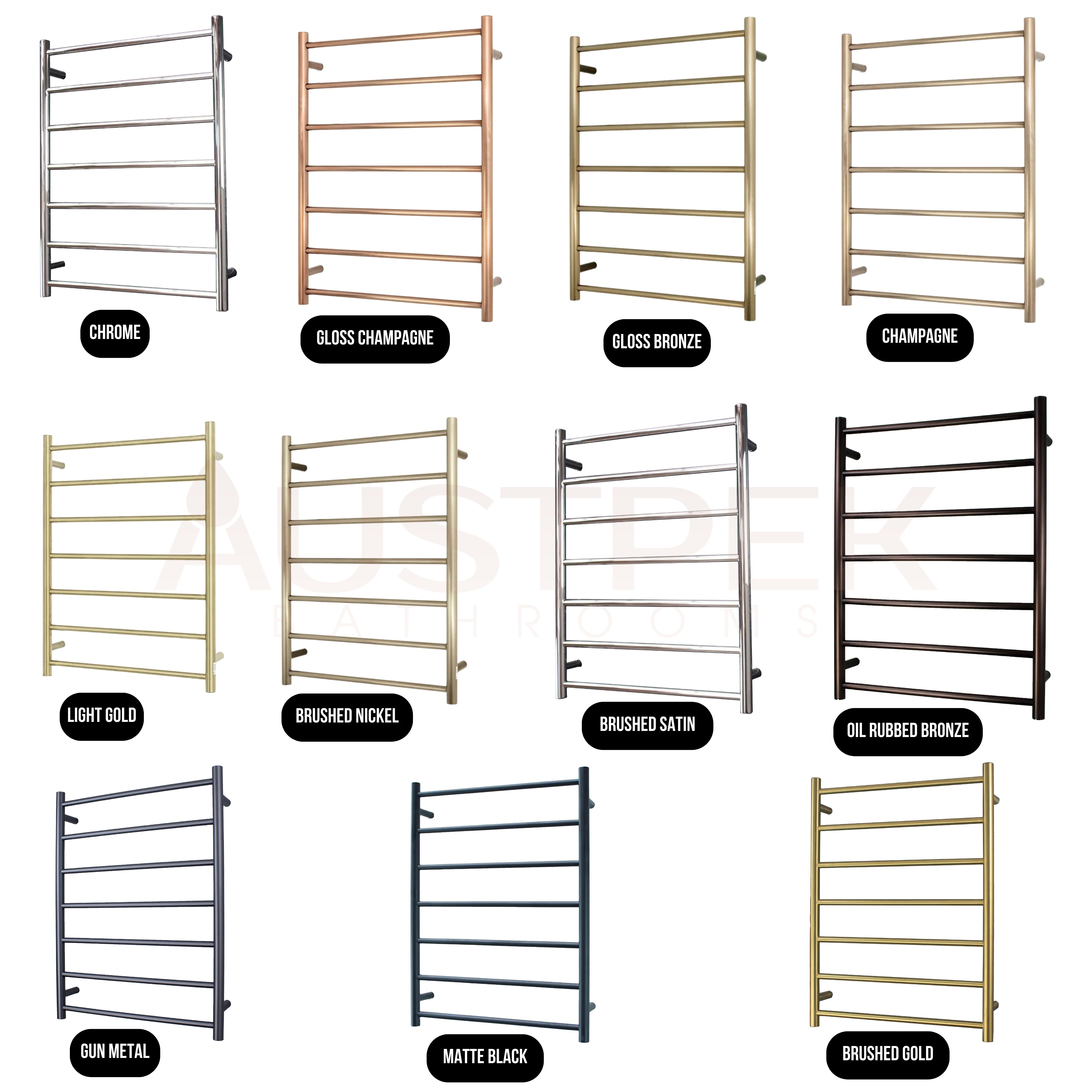 RADIANT HEATING 7-BARS ROUND HEATED TOWEL RAIL GUN METAL GREY 600MM