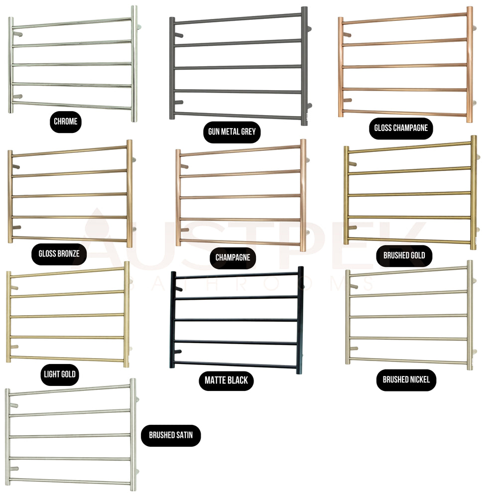 RADIANT HEATING 5-BARS ROUND HEATED TOWEL RAIL MIRROR POLISHED 750MM