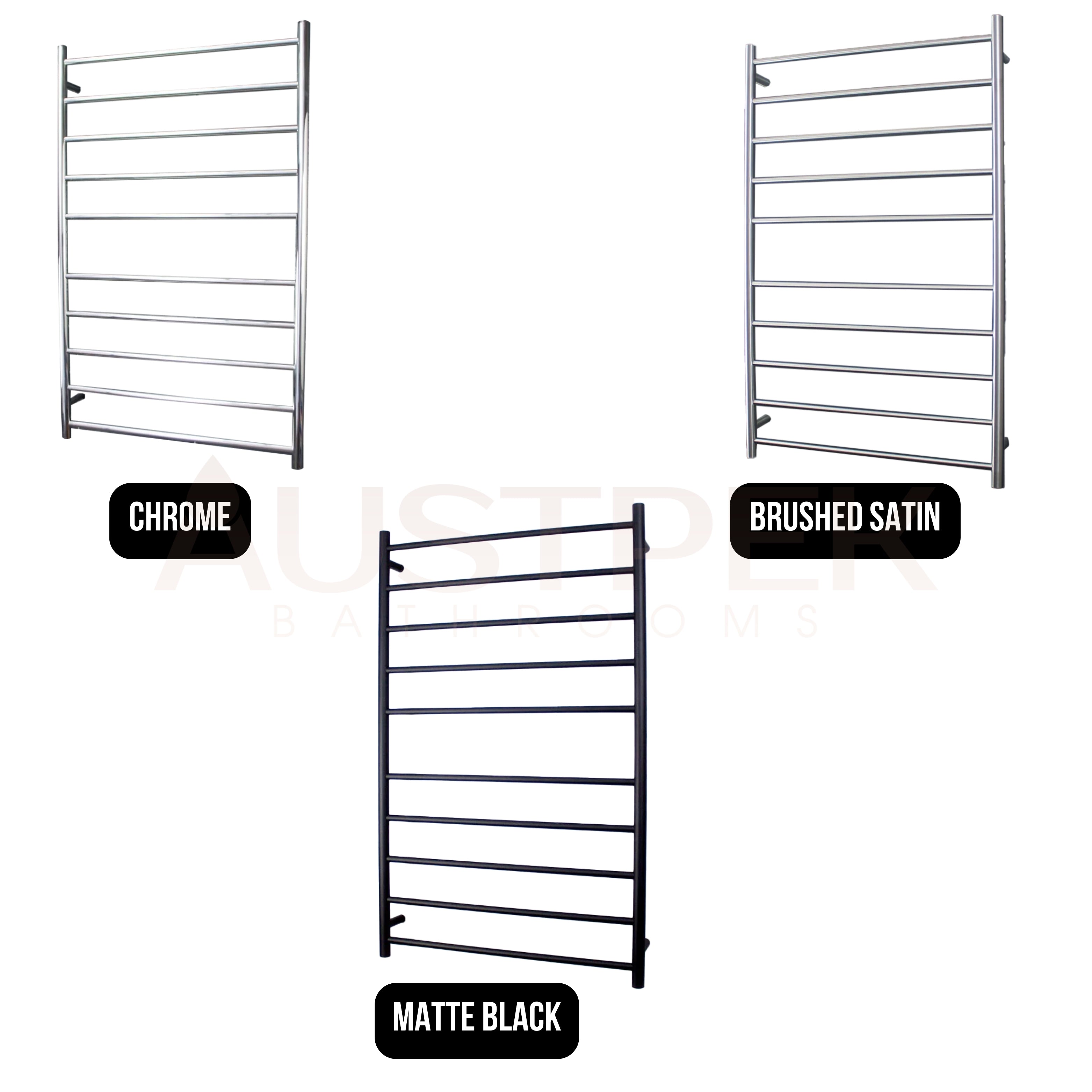 RADIANT HEATING 10-BARS ROUND HEATED TOWEL RAIL MATTE BLACK 750MM