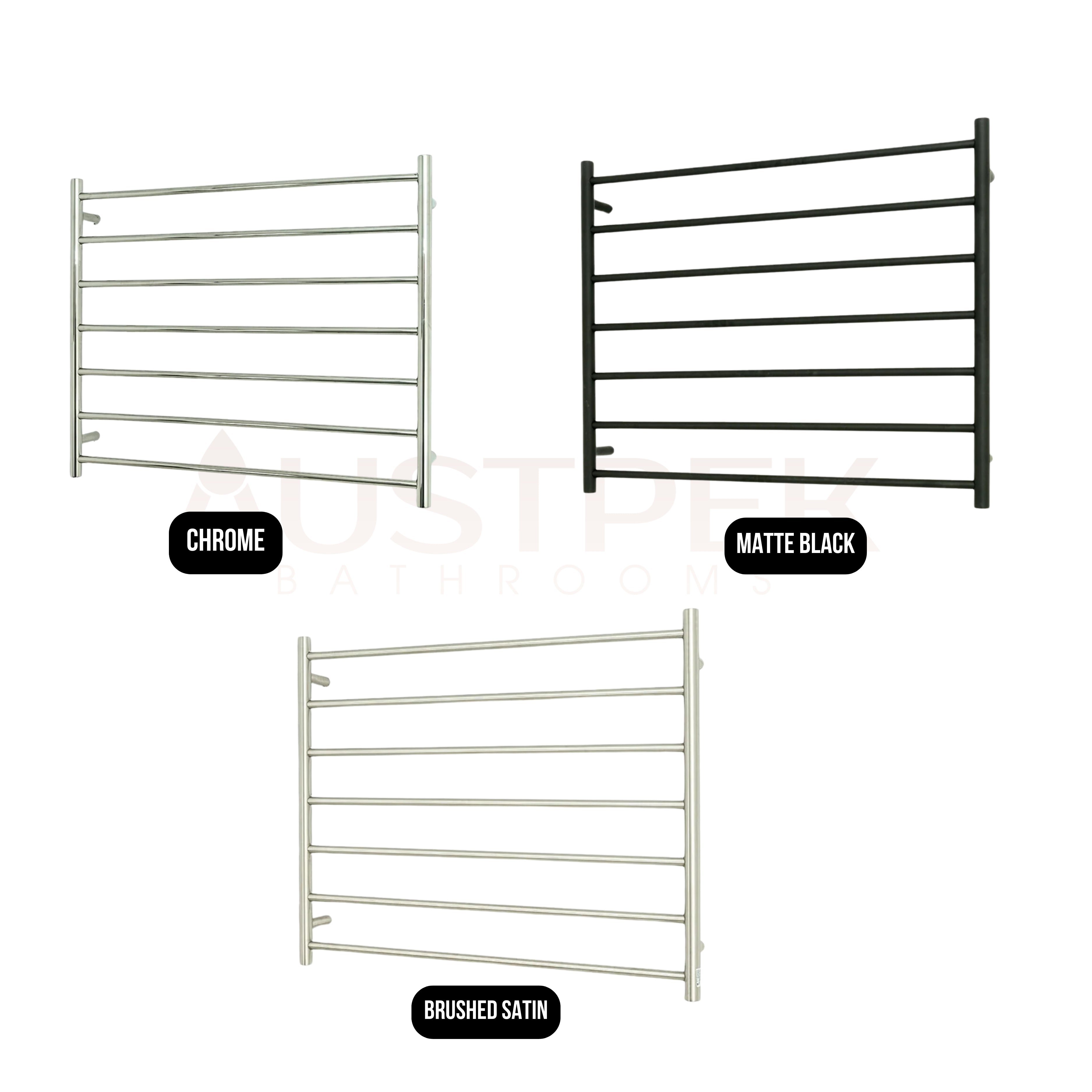 RADIANT HEATING 7-BARS ROUND HEATED TOWEL RAIL BRUSHED SATIN 900MM