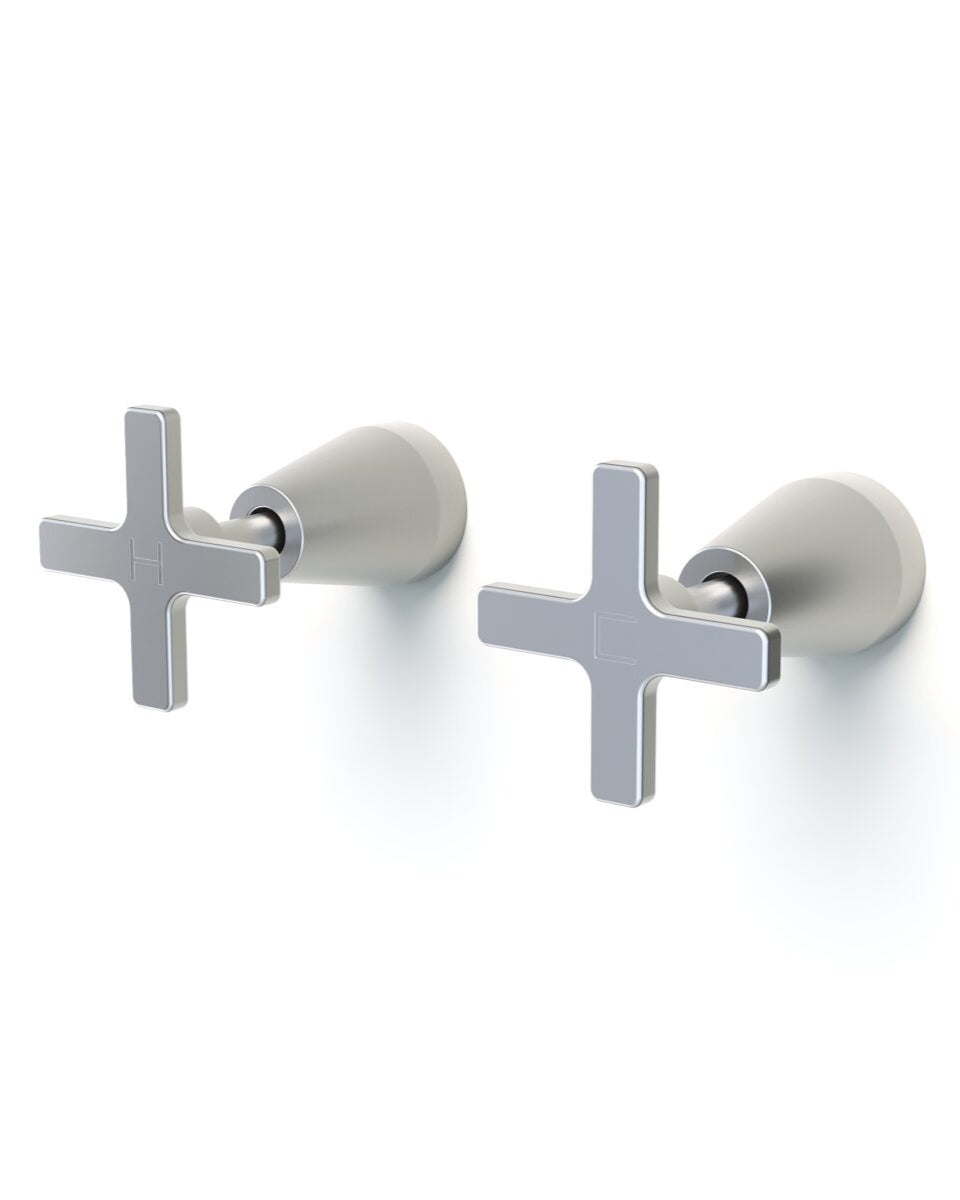 RAINWARE CROSS HANDLE HOT AND COLD WALL TAPS PAIR STAINLESS STEEL
