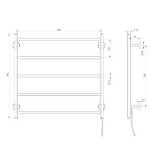 PHOENIX RADII 5-BARS ROUND HEATED TOWEL LADDER CHROME 750MM
