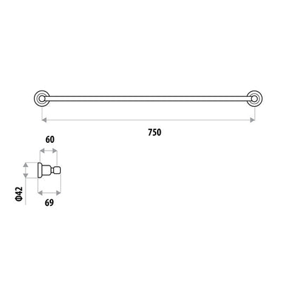 LINKWARE RENOVATOR SINGLE NON-HEATED TOWEL RAIL 750MM CHROME