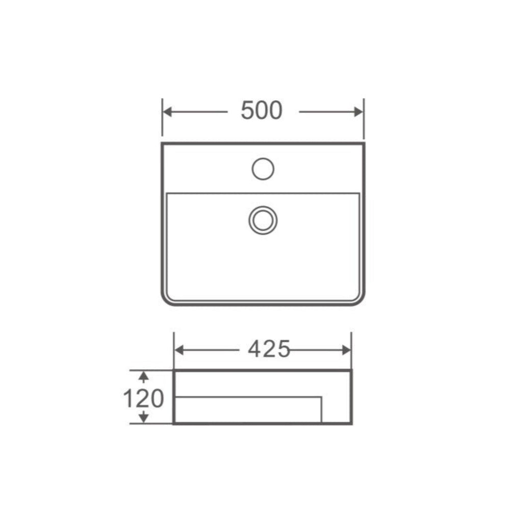 MERCIO RIFF RECTANGULAR SEMI RECESSED BASIN GLOSS WHITE 500MM