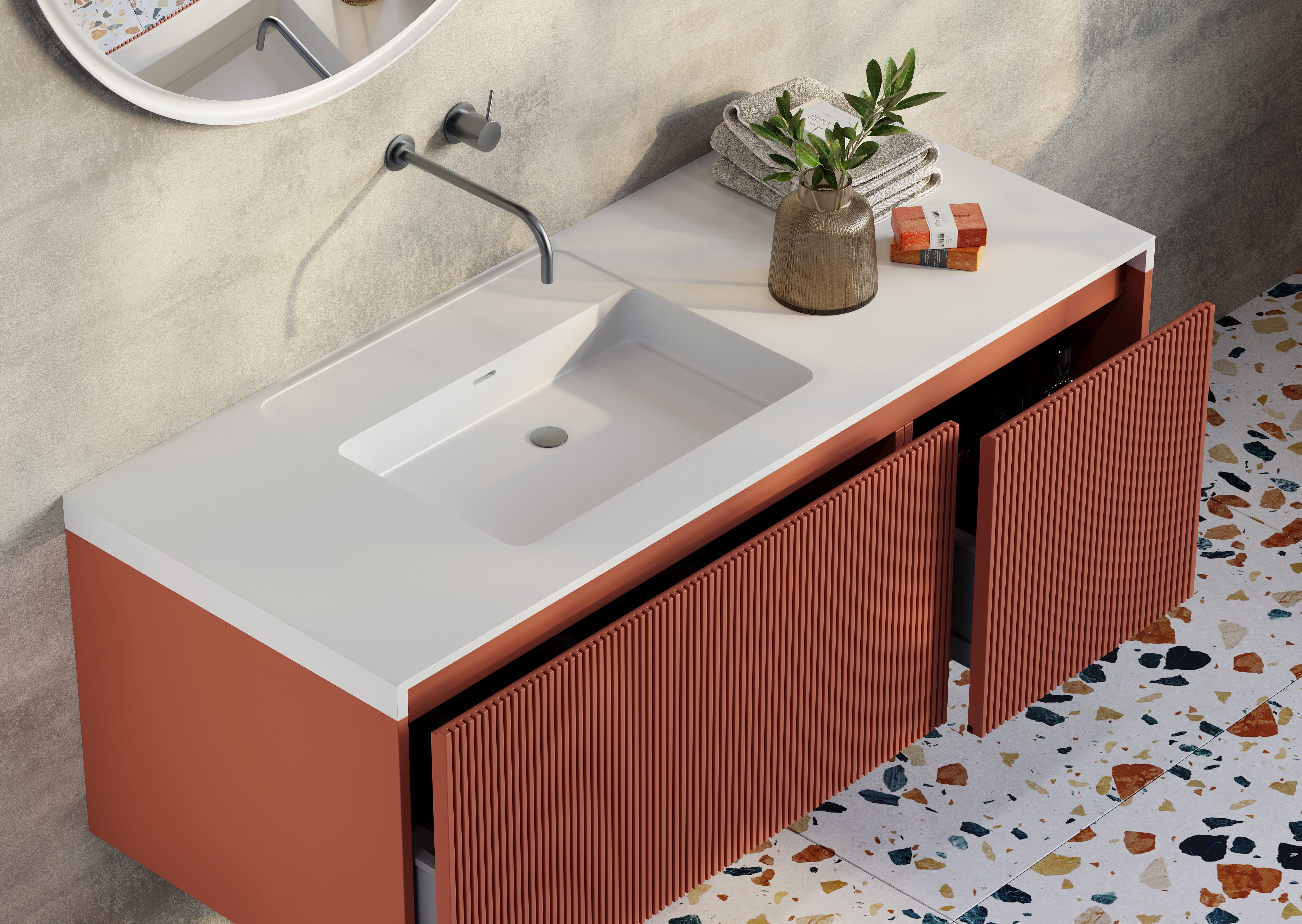 BEL BAGNO RIMINI POTTER'S CLAY 1200MM SINGLE BOWL WALL HUNG VANITY AND BASIN