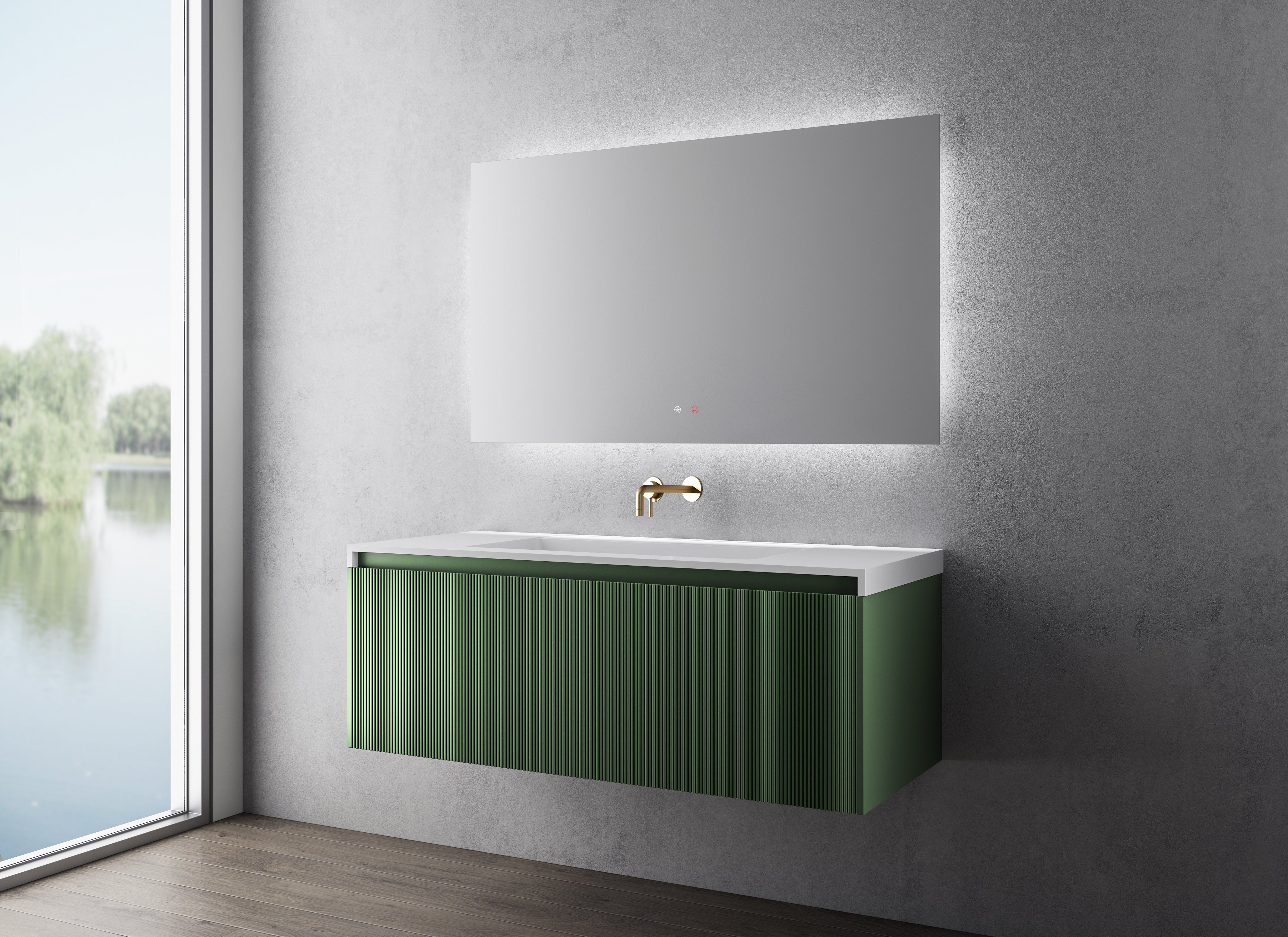 BEL BAGNO RIMINI RAIN FOREST 1200MM SINGLE BOWL WALL HUNG VANITY AND BASIN