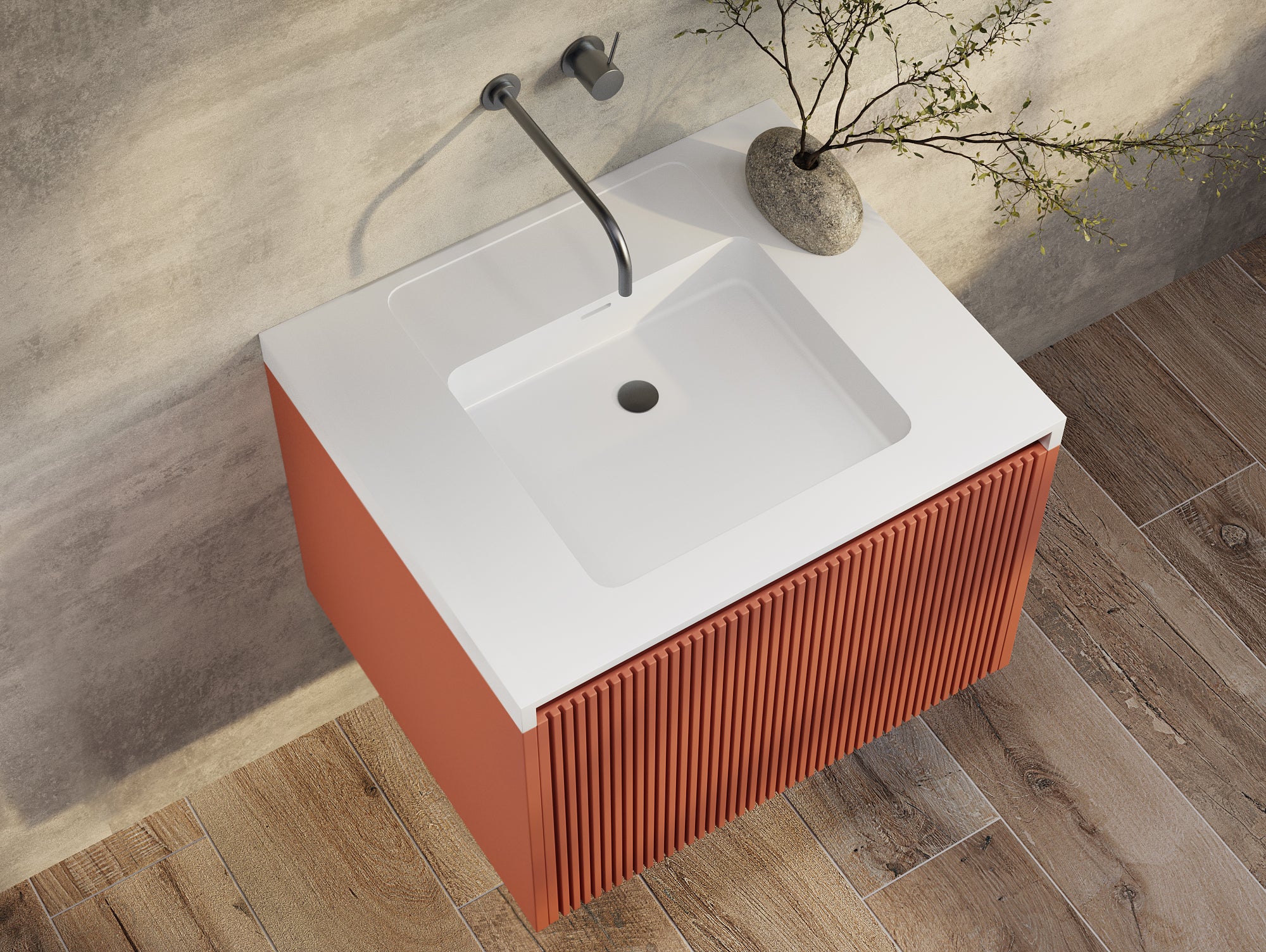 BEL BAGNO RIMINI POTTER'S CLAY 600MM WALL HUNG VANITY AND BASIN