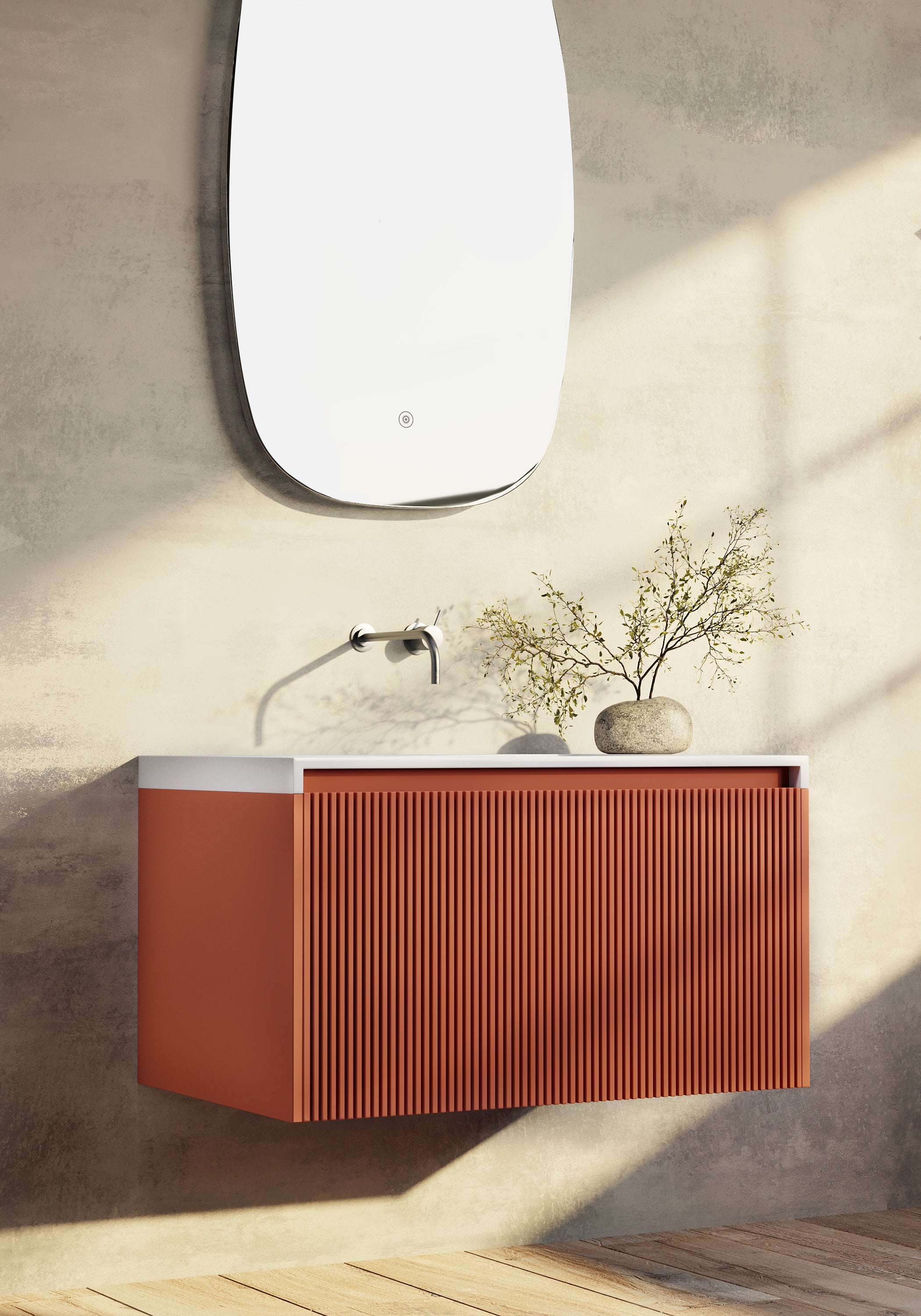 BEL BAGNO RIMINI POTTER'S CLAY 800MM SINGLE BOWL WALL HUNG VANITY AND BASIN