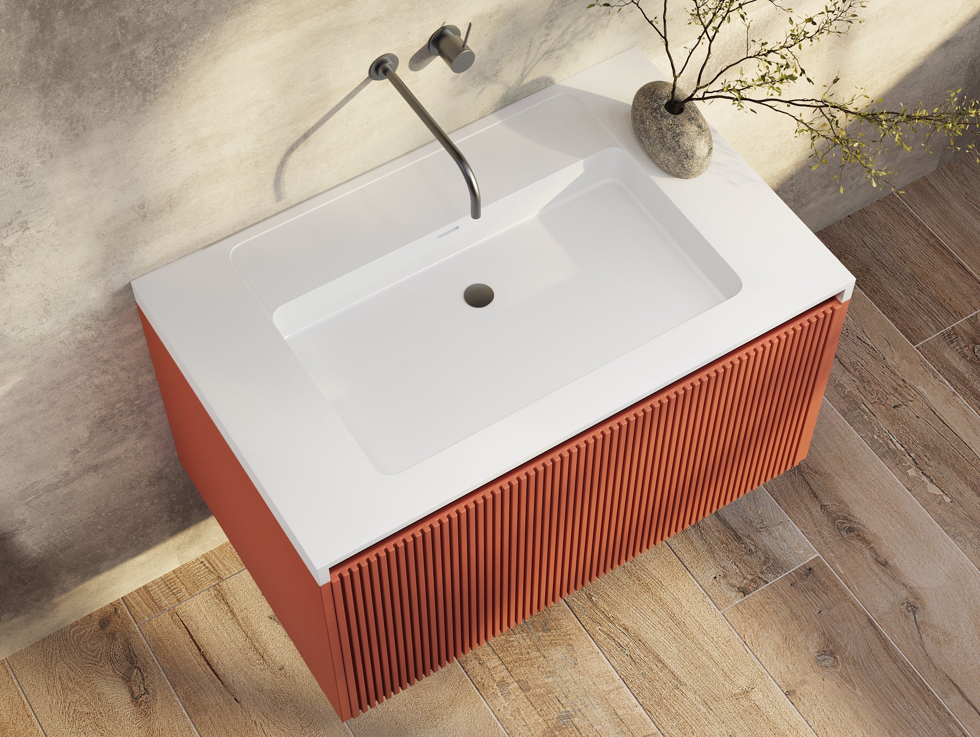 BEL BAGNO RIMINI POTTER'S CLAY 800MM SINGLE BOWL WALL HUNG VANITY AND BASIN