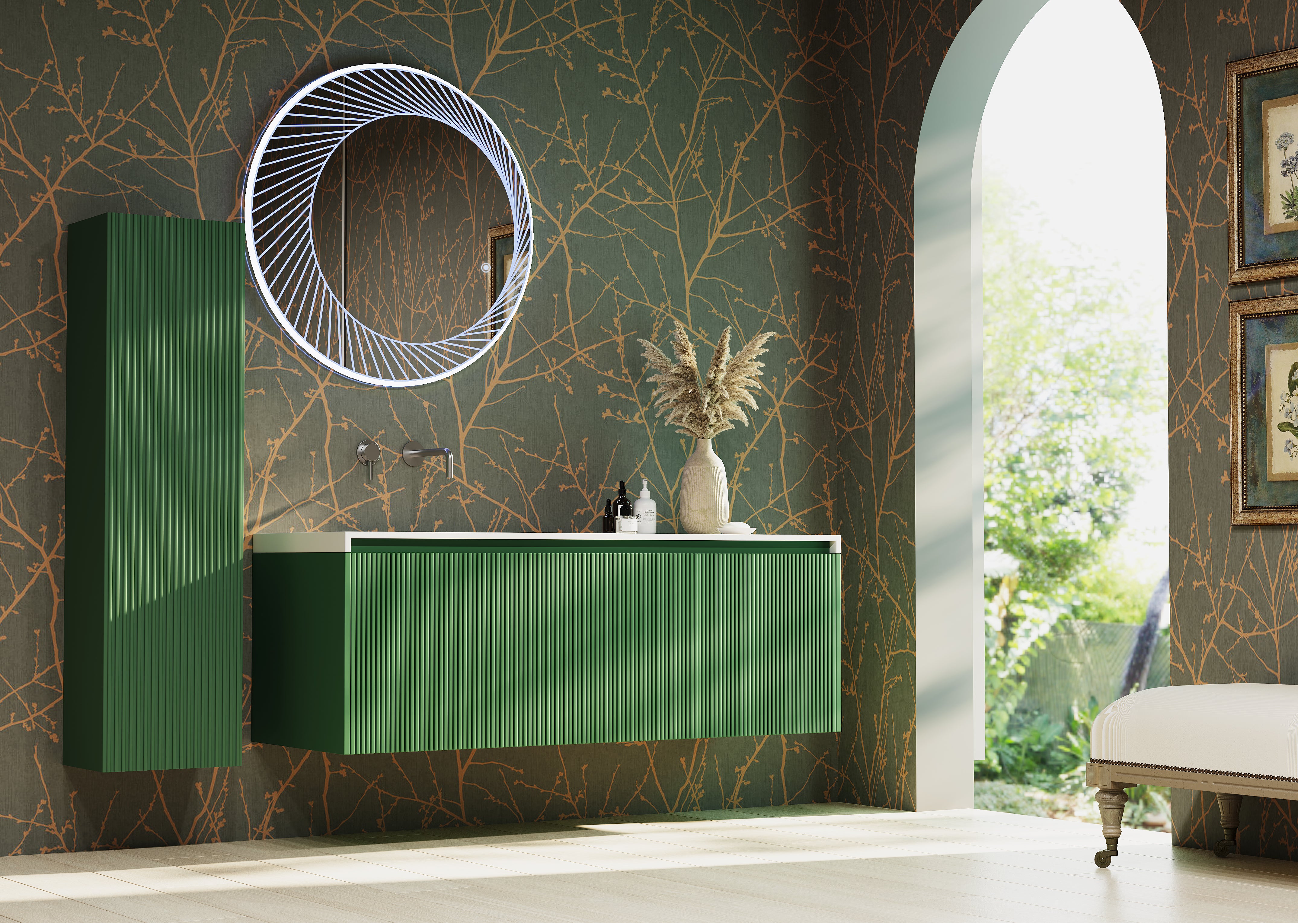 BEL BAGNO RIMINI RAIN FOREST 1400MM SINGLE BOWL WALL HUNG VANITY AND BASIN