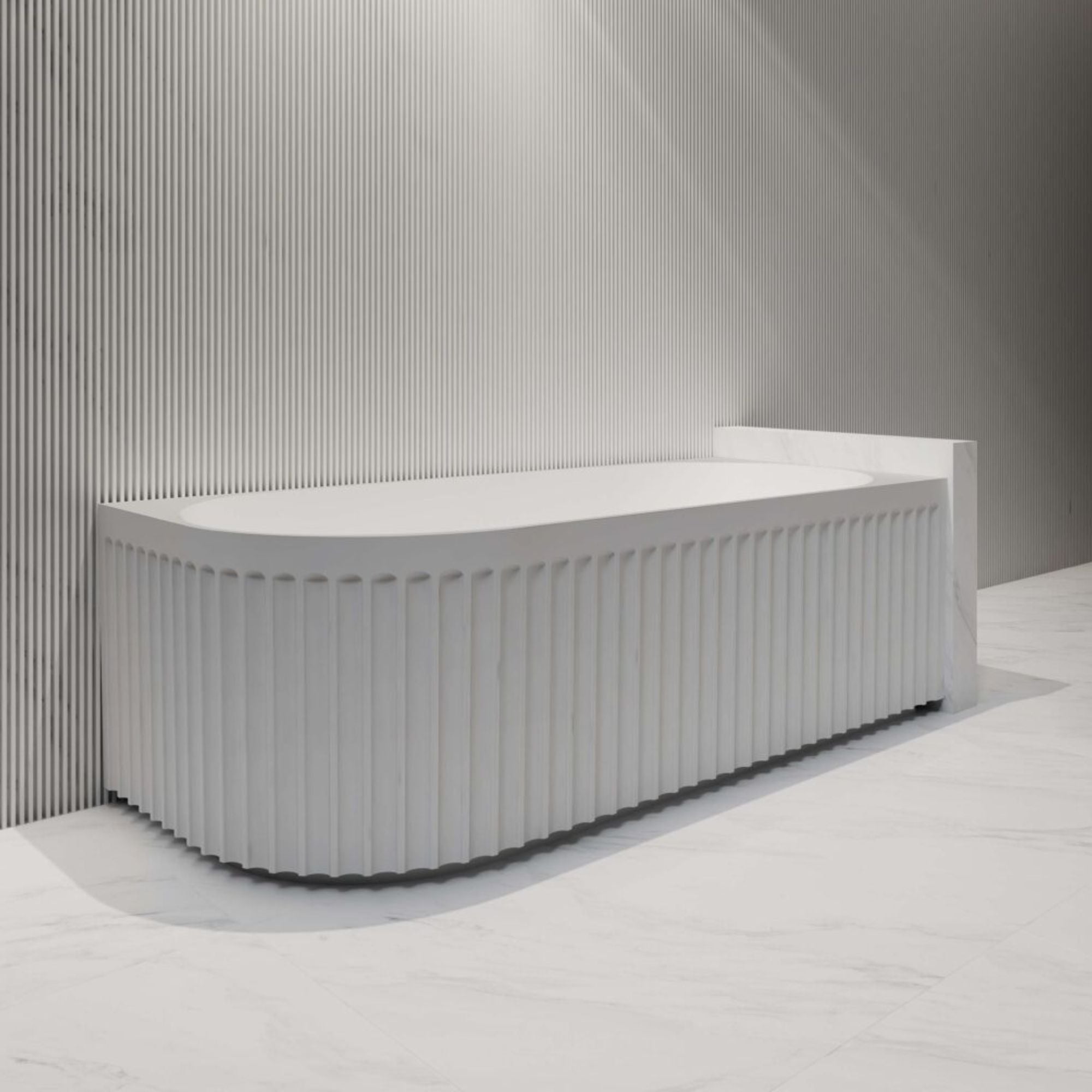 RIVA ROMA FLUTED RIGHT CORNER BATHTUB GLOSS WHITE (AVAILABLE IN 1500MM AND 1700MM)