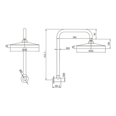 AMOZA GOOSENECK SHOWER ARM & HEAD 2 PACK 305MM BRUSHED COPPER