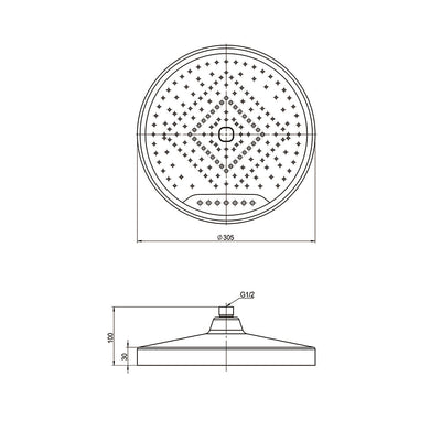 AMOZA SHOWER HEAD 300MM BRUSHED COPPER