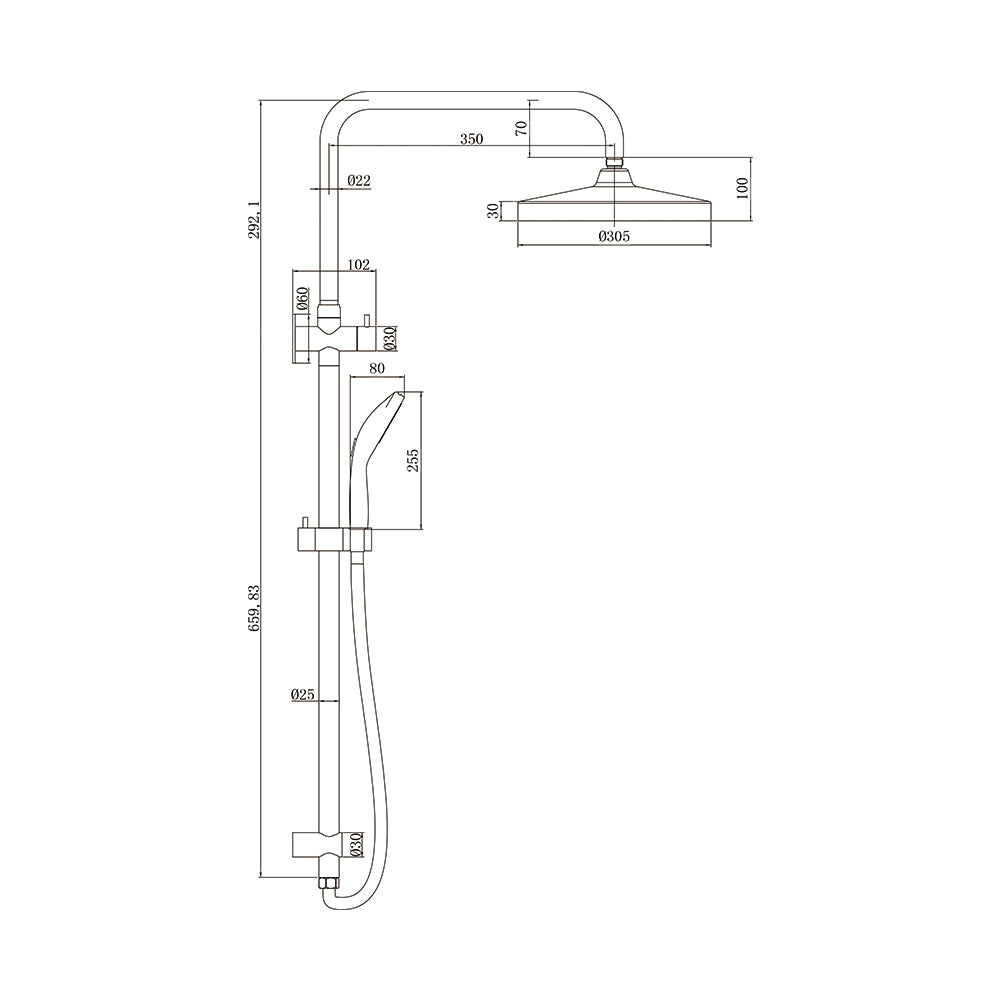 AMOZA TWIN SHOWER ON RAIL 3 PACKS BRUSHED COPPER