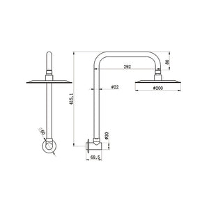 AMOZA GOOSENECK SHOWER ARM & HEAD 2 PACK 200MM BRUSHED COPPER