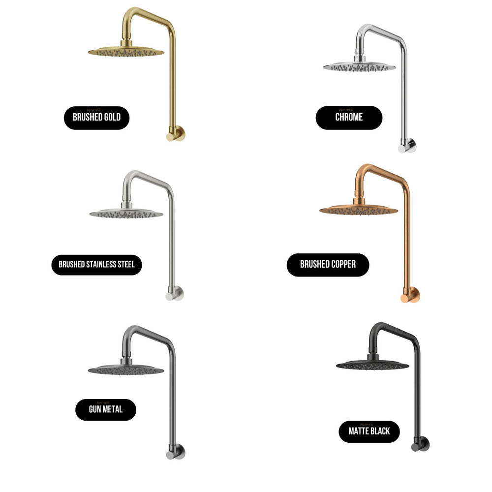 AMOZA GOOSENECK SHOWER ARM & HEAD 2 PACK 200MM BRUSHED COPPER