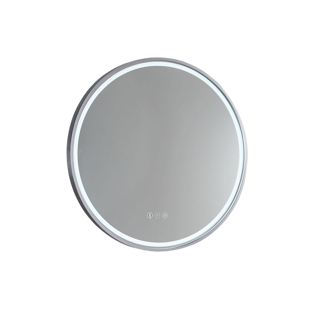 REMER SPHERE FRAMED LED MIRROR W/ DEMISTER, BLUETOOTH SPEAKERS & PORTABLE MAGNIFIER CUSTOM COLOURS 800X800MM