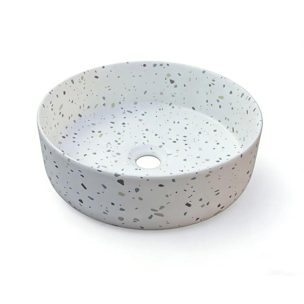MERCIO SASSO ROUND ABOVE COUNTER BASIN WHITE TERRAZZO 360MM
