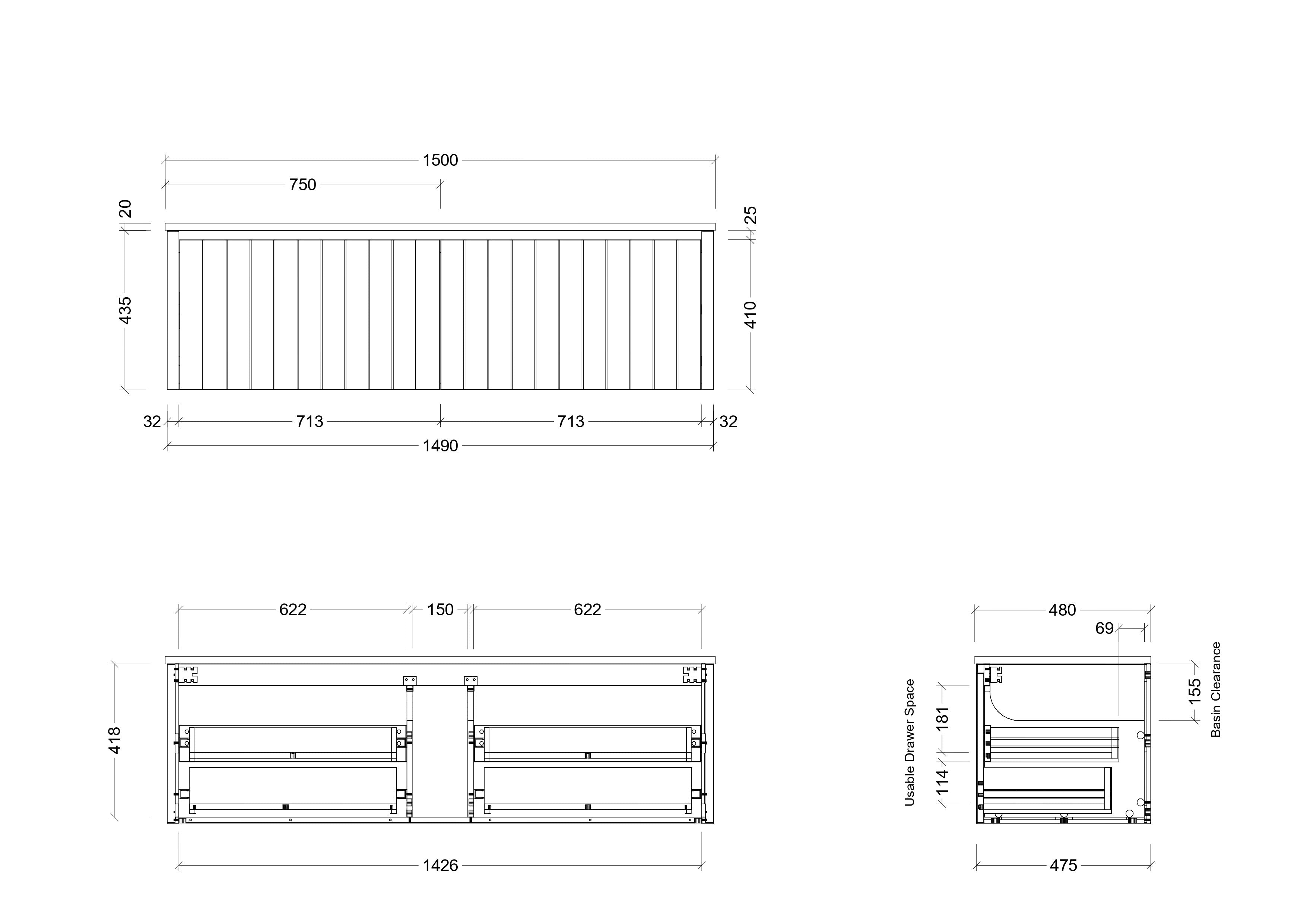 TIMBERLINE SABA CUSTOM WALL HUNG VANITY (ALL SIZING)