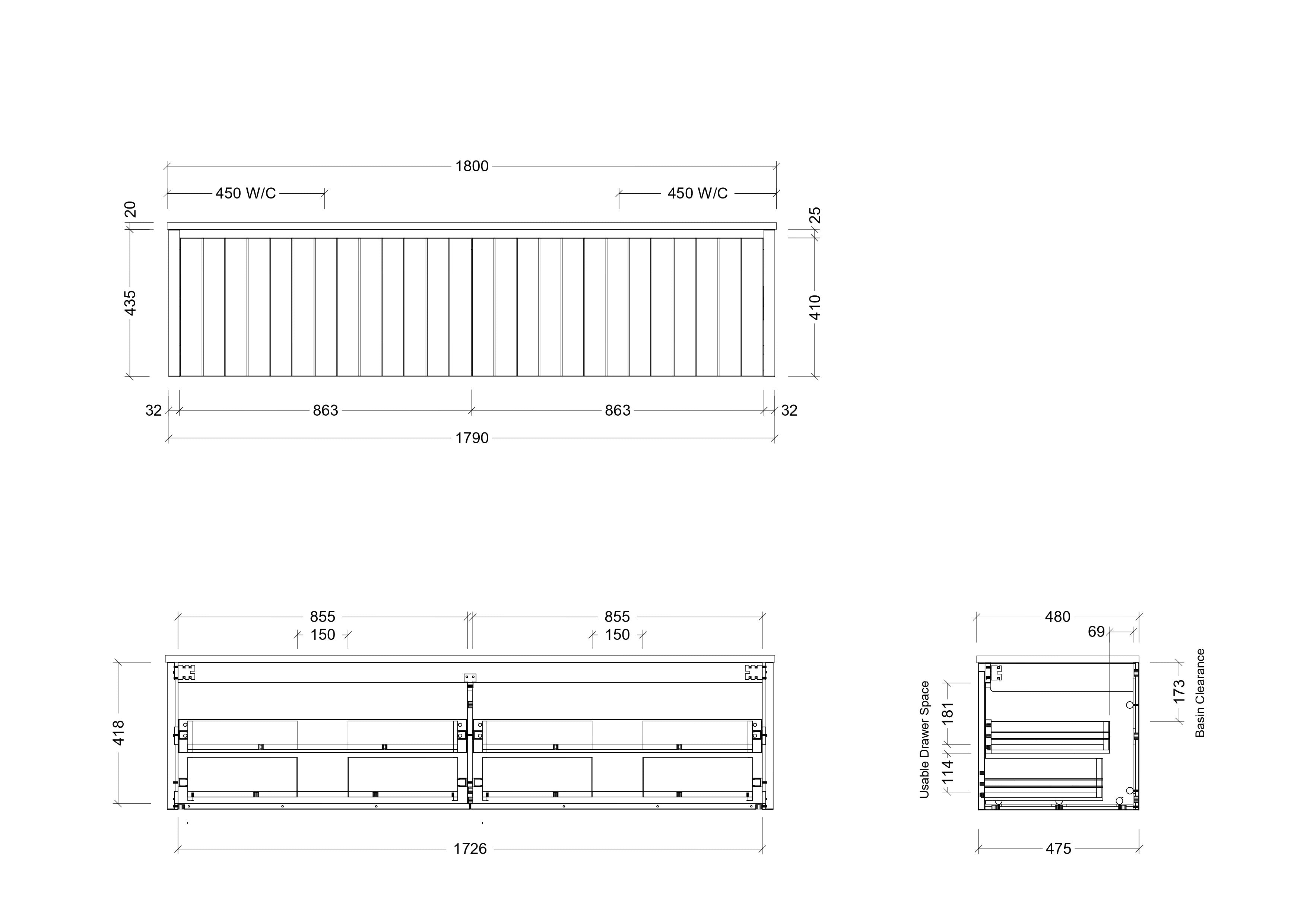 TIMBERLINE SABA CUSTOM WALL HUNG VANITY (ALL SIZING)