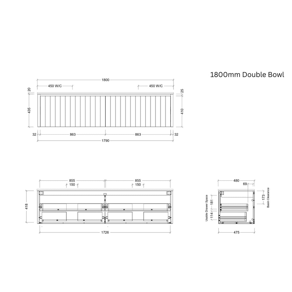 TIMBERLINE SABA CUSTOM WALL HUNG VANITY (ALL SIZING)