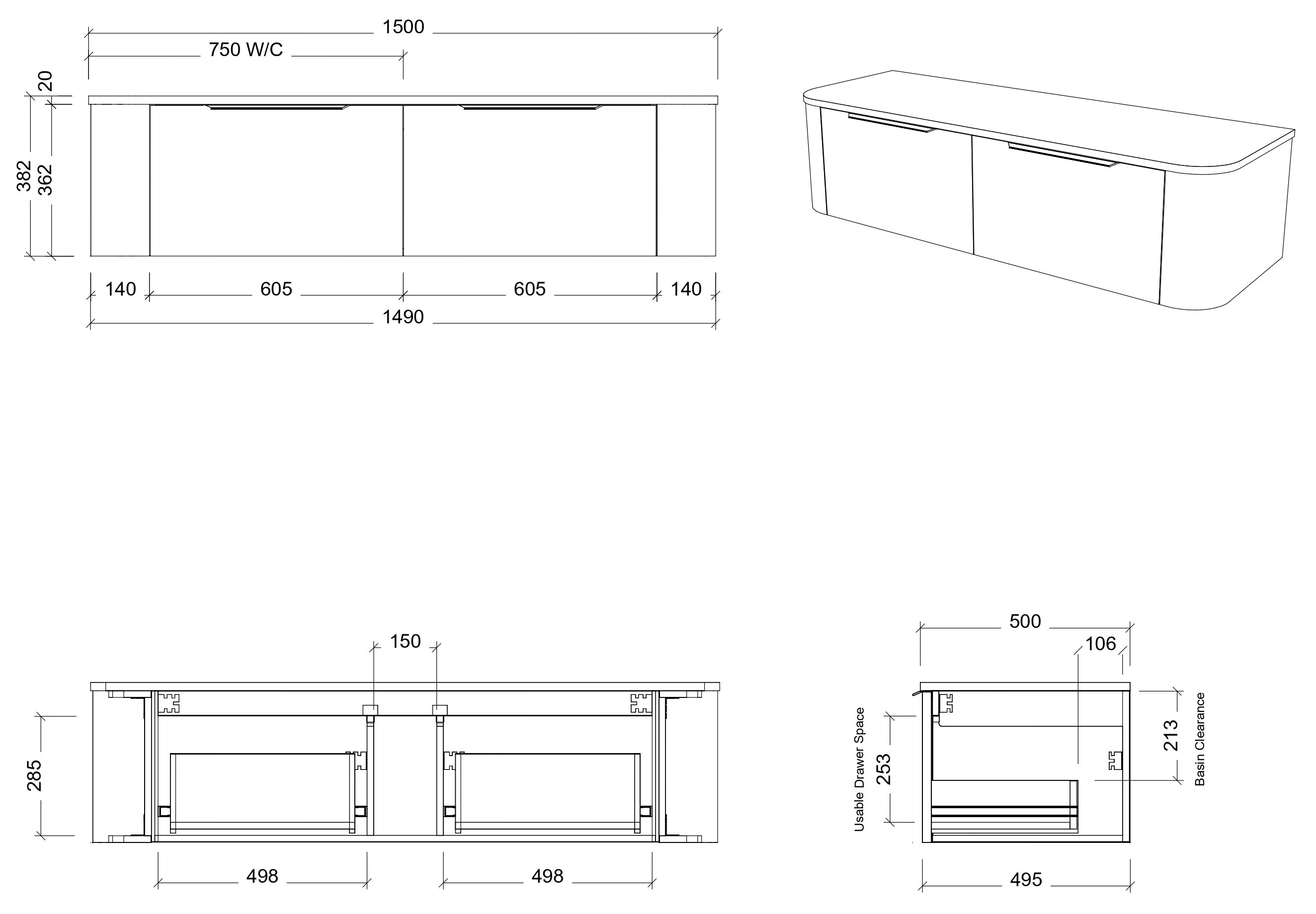 TIMBERLINE SANTOS CUSTOM WALL HUNG VANITY (ALL SIZING)