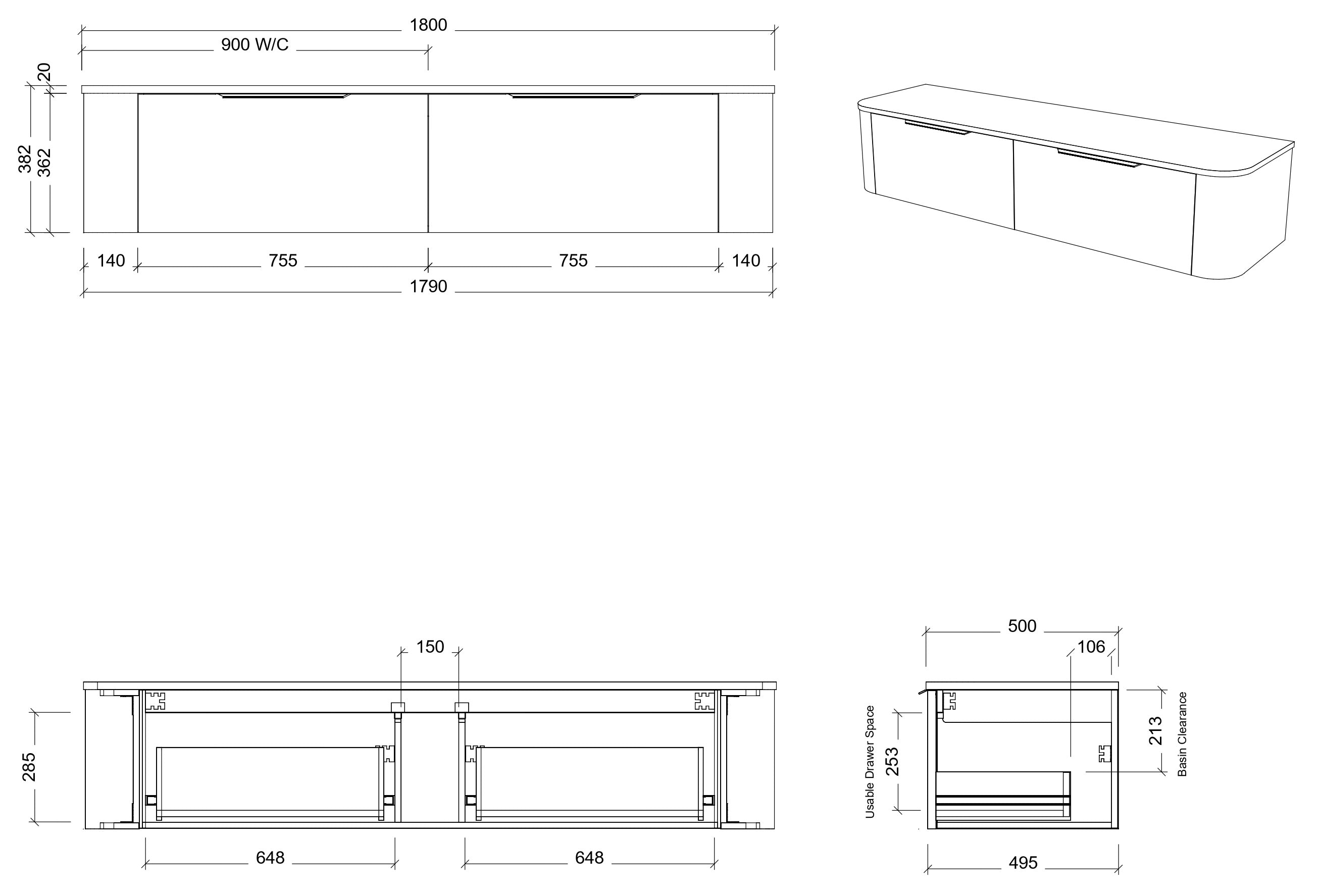 TIMBERLINE SANTOS CUSTOM WALL HUNG VANITY (ALL SIZING)