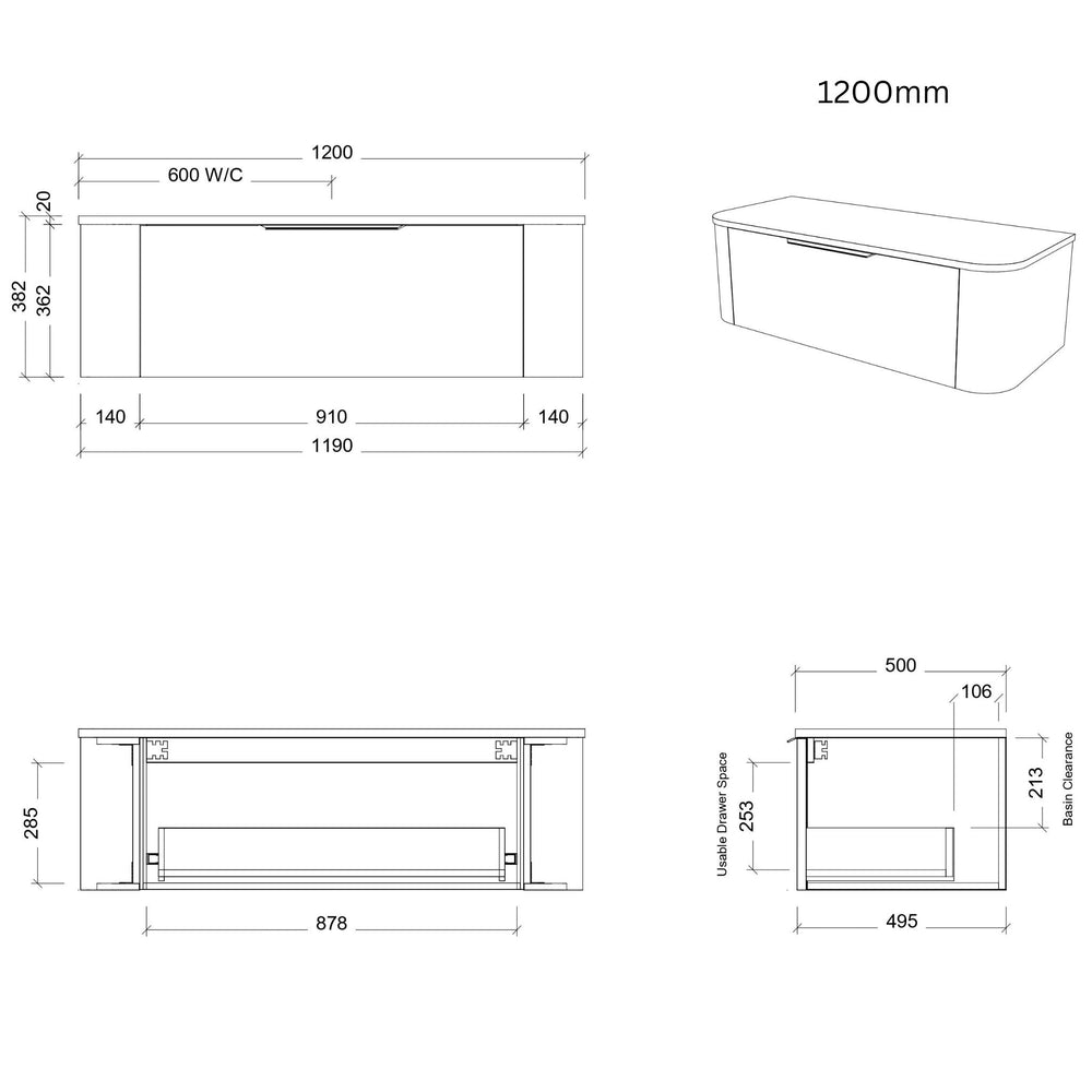 TIMBERLINE SANTOS WHITE SATIN 1200MM SINGLE BOWL WALL HUNG VANITY