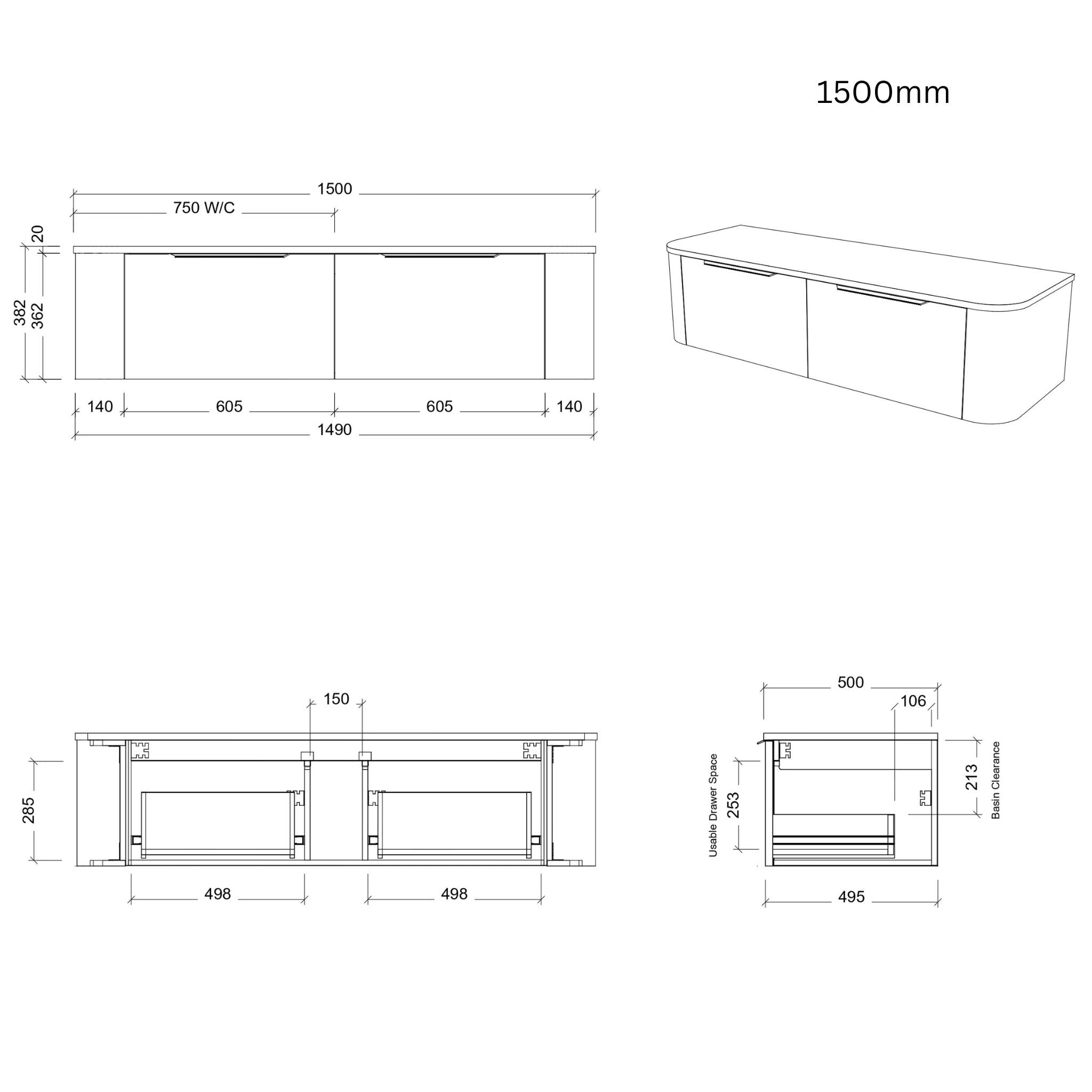 TIMBERLINE SANTOS CUSTOM WALL HUNG VANITY (ALL SIZING)