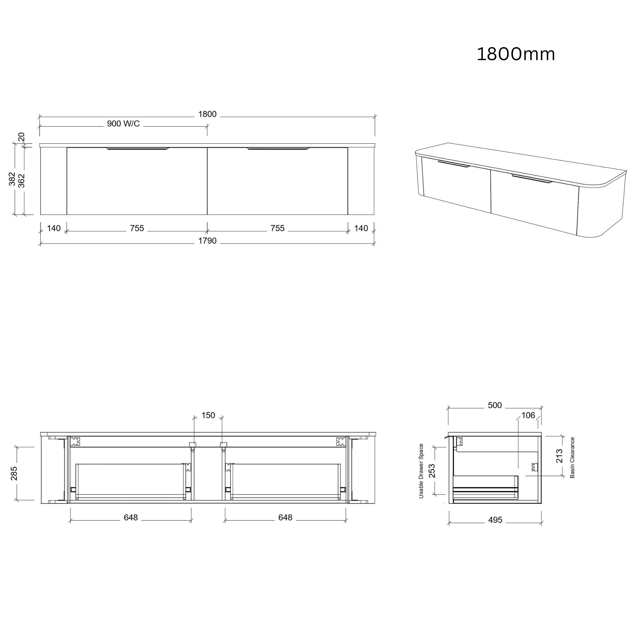 TIMBERLINE SANTOS CUSTOM WALL HUNG VANITY (ALL SIZING)