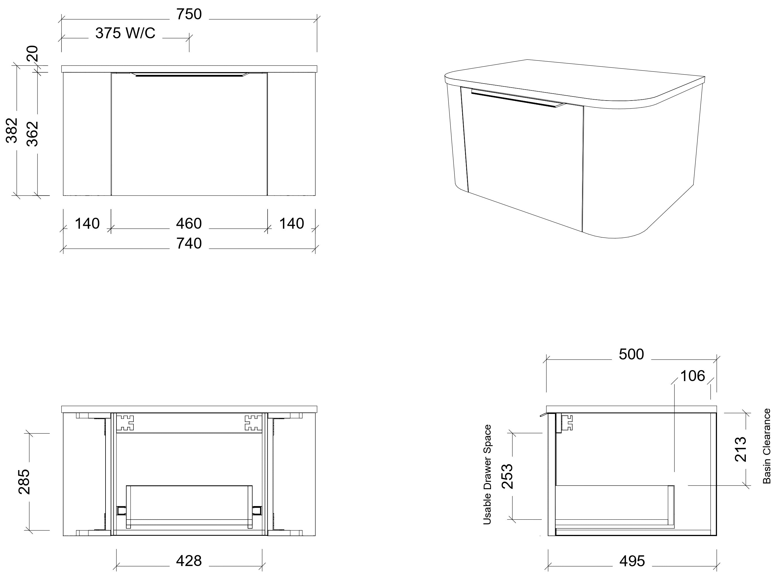 TIMBERLINE SANTOS CUSTOM WALL HUNG VANITY (ALL SIZING)