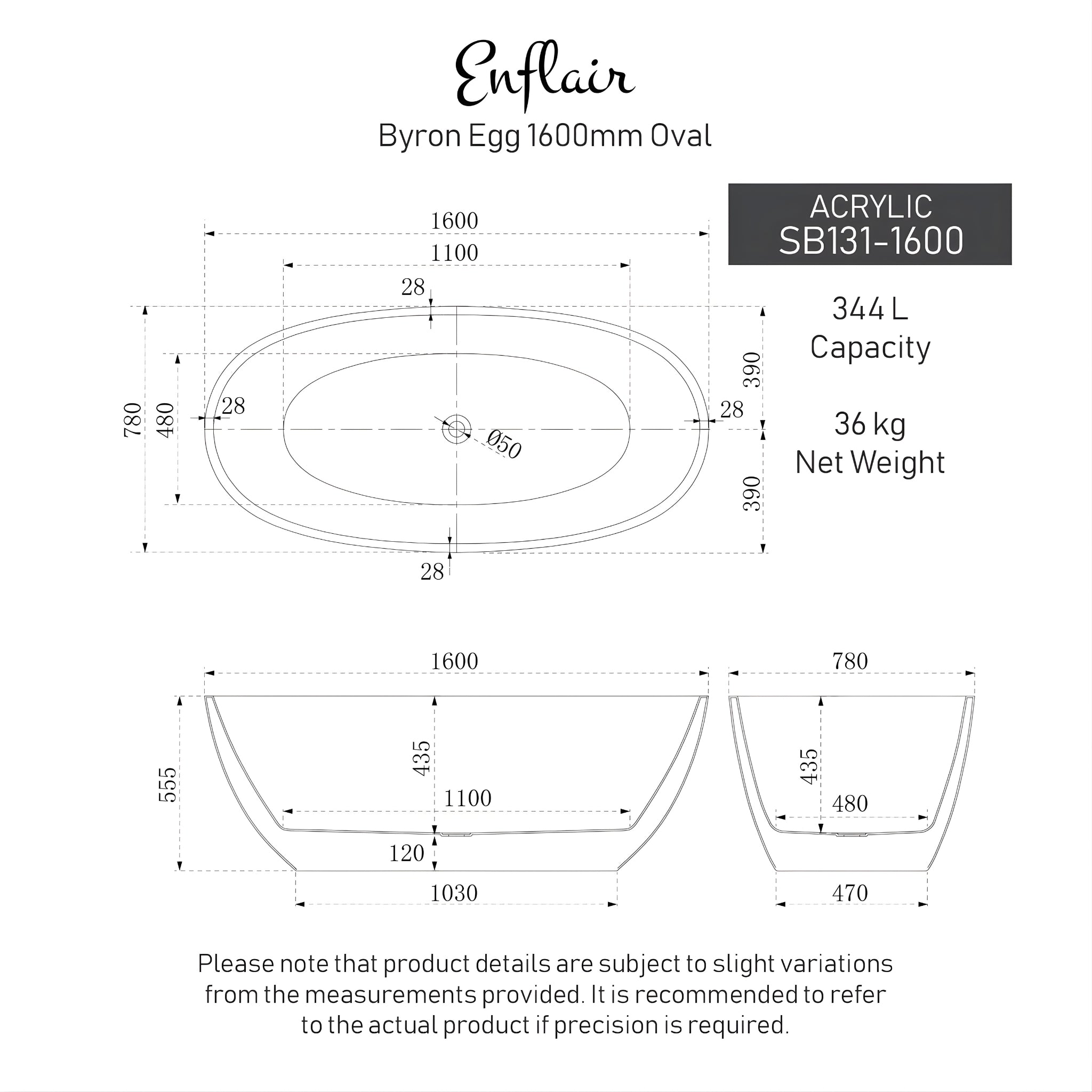 ENFLAIR BYRON EGG FREESTANDING BATH MATTE PINK SPECIAL EDITION 1600MM