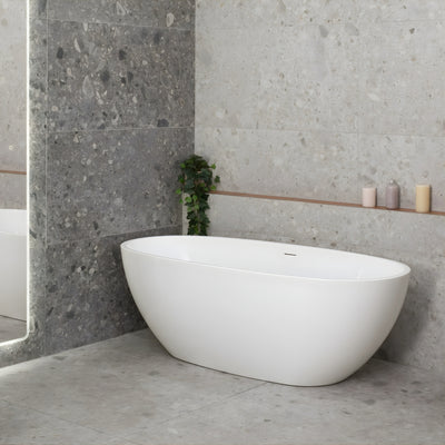 ENFLAIR BYRON EGG FREESTANDING BATH WITH OVERFLOW GLOSS WHITE (AVAILABLE IN 1500MM AND 1700MM)