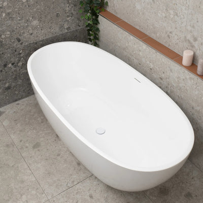 ENFLAIR BYRON EGG FREESTANDING BATH WITH OVERFLOW GLOSS WHITE (AVAILABLE IN 1500MM AND 1700MM)