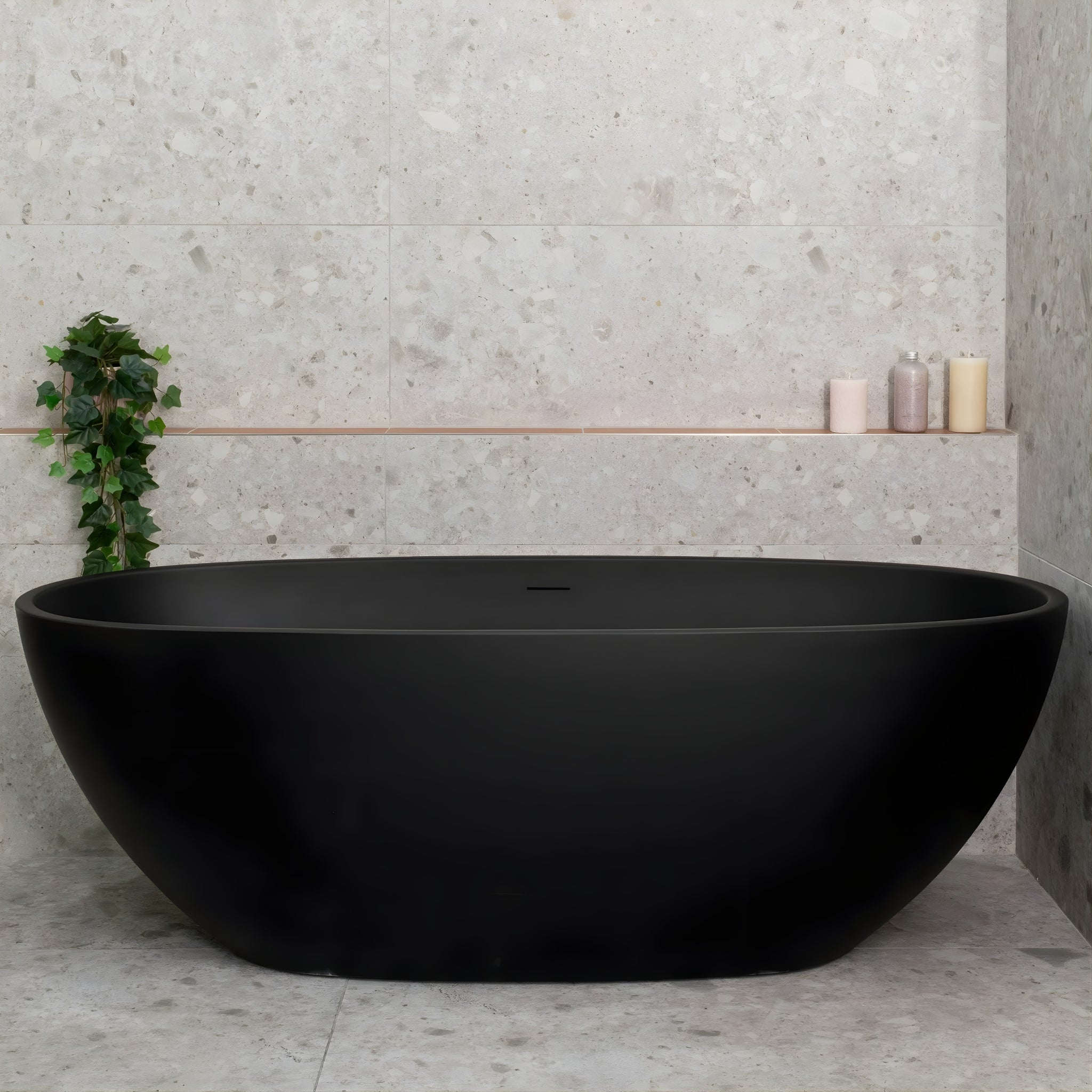 ENFLAIR BYRON EGG FREESTANDING BATH WITH OVERFLOW MATTE BLACK (AVAILABLE IN 1500MM AND 1700MM)