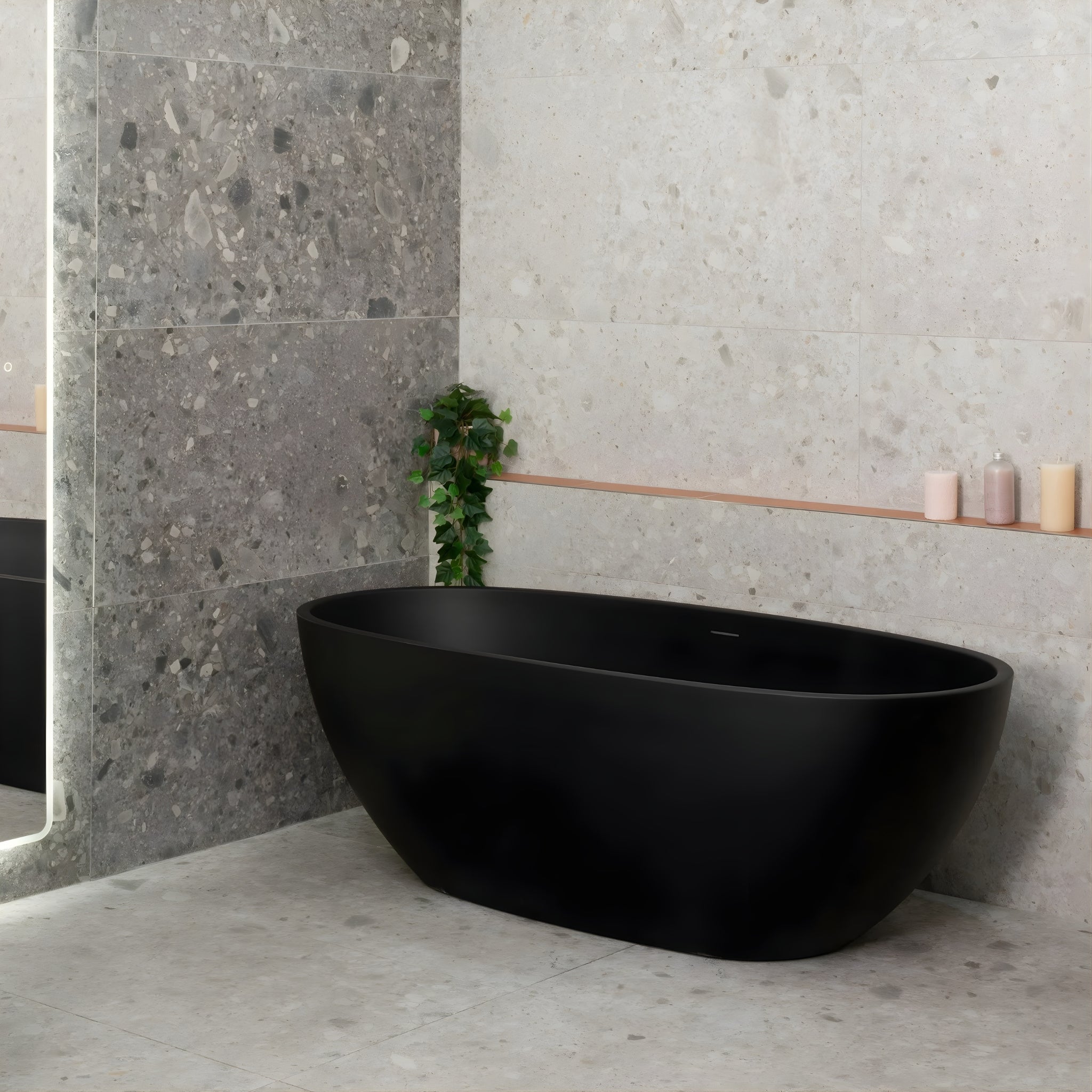 ENFLAIR BYRON EGG FREESTANDING BATH WITH OVERFLOW MATTE BLACK (AVAILABLE IN 1500MM AND 1700MM)
