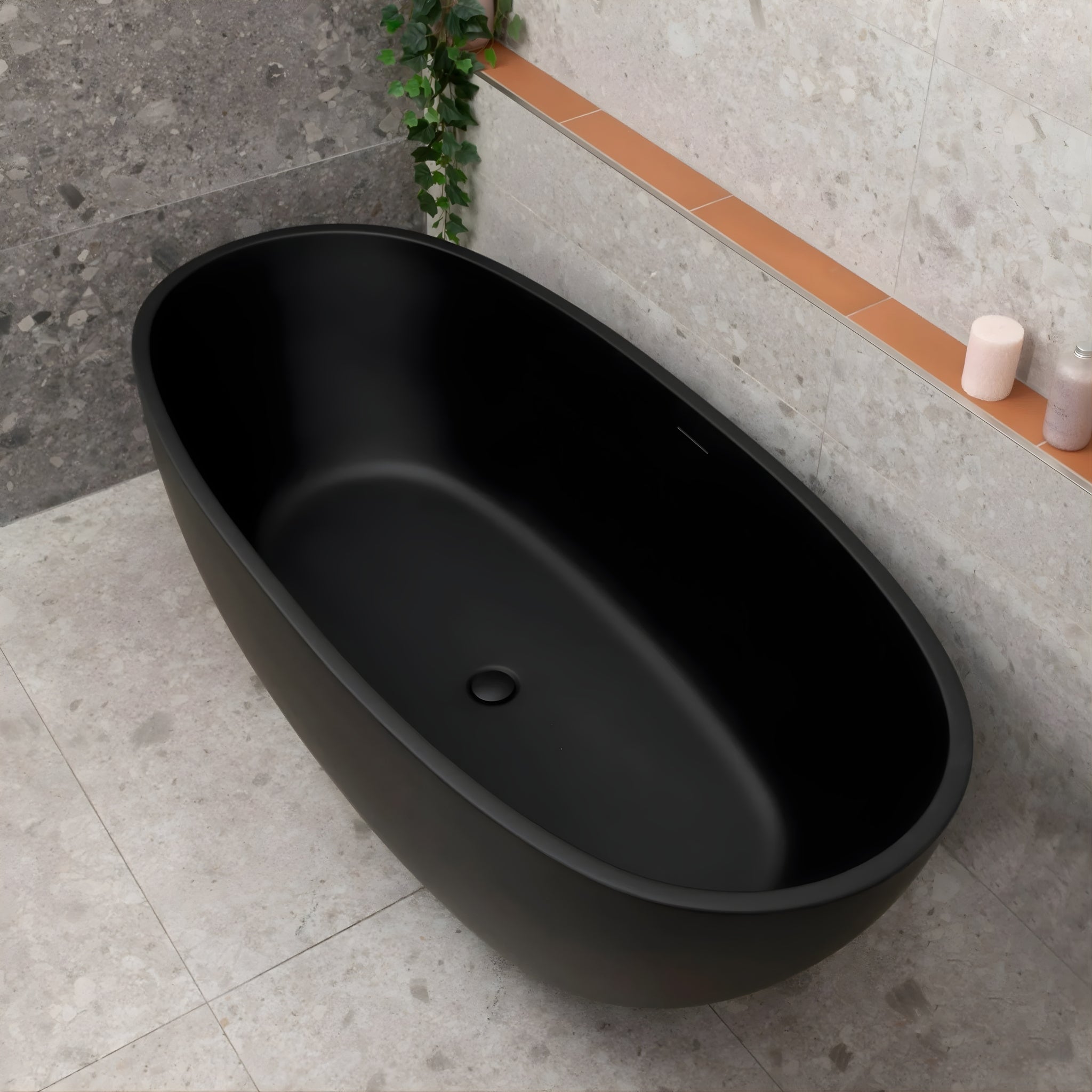 ENFLAIR BYRON EGG FREESTANDING BATH WITH OVERFLOW MATTE BLACK (AVAILABLE IN 1500MM AND 1700MM)