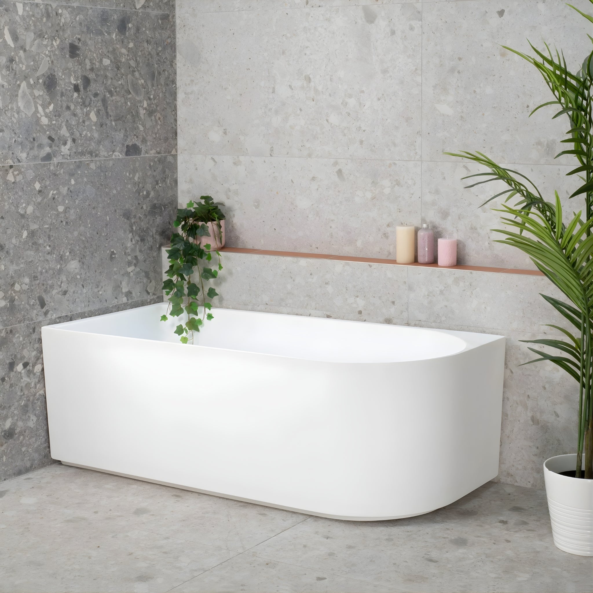 ENFLAIR ARCO LEFT CORNER BACK TO WALL BATHTUB MATTE WHITE 1600MM