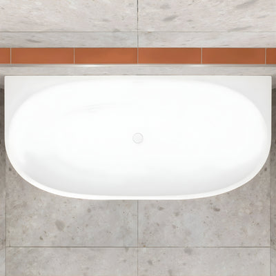 ENFLAIR BYRON EGG BACK TO WALL FREESTANDING BATH WITH OVERFLOW GLOSS WHITE (MULTIPLE SIZES AVAILABLE)