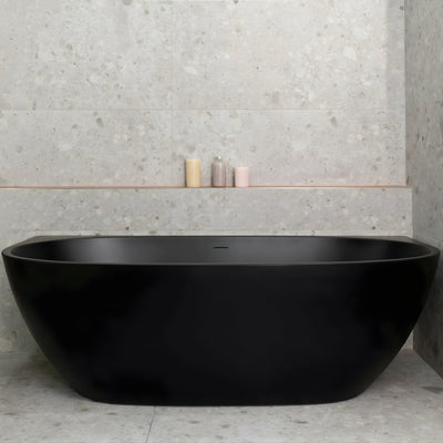 ENFLAIR BYRON EGG BACK TO WALL FREESTANDING BATH WITH OVERFLOW MATTE BLACK (MULTIPLE SIZES AVAILABLE)