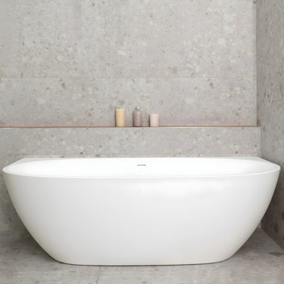 ENFLAIR BYRON EGG BACK TO WALL FREESTANDING BATH WITH OVERFLOW MATTE WHITE (MULTIPLE SIZES AVAILABLE)
