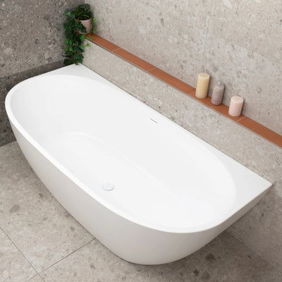 ENFLAIR BYRON EGG BACK TO WALL FREESTANDING BATH WITH OVERFLOW MATTE WHITE (MULTIPLE SIZES AVAILABLE)