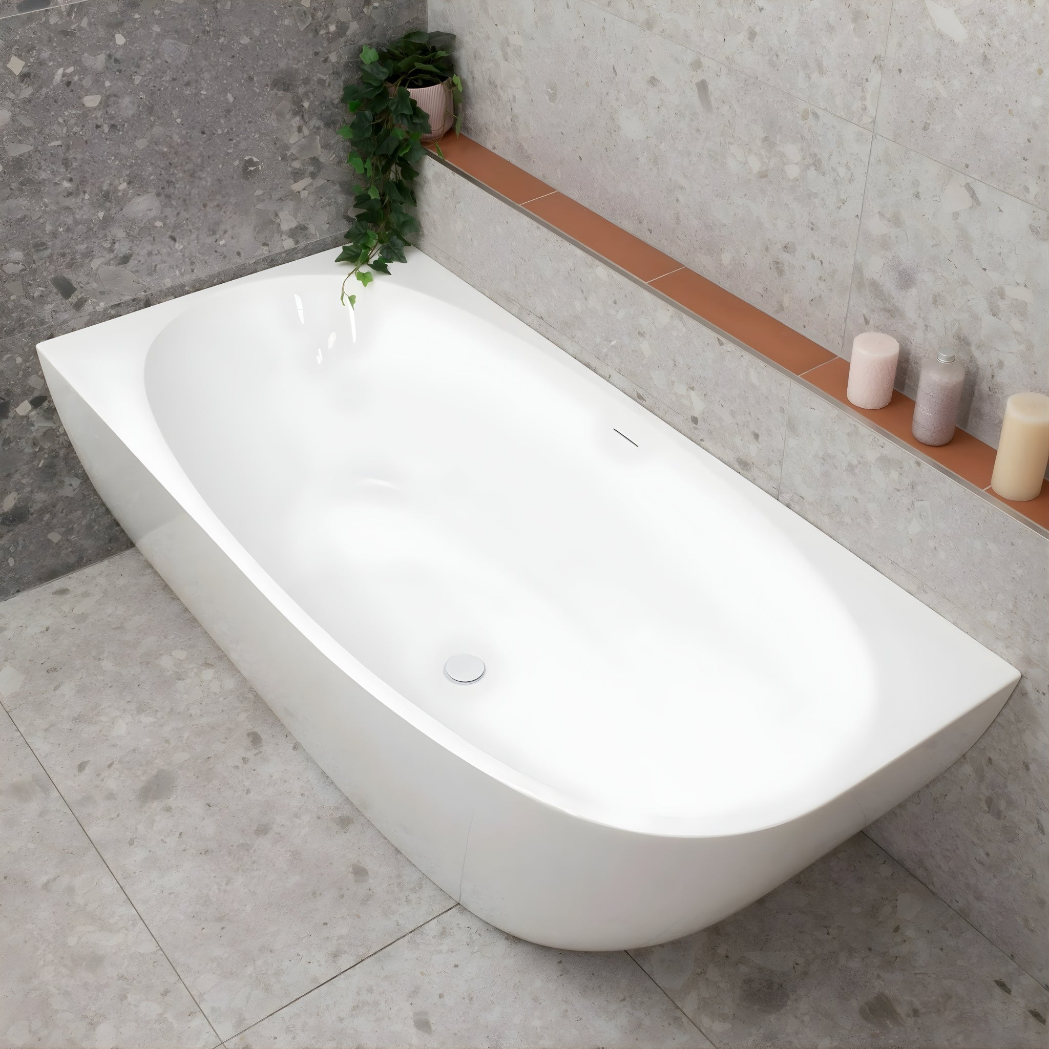 ENFLAIR BYRON EGG LEFT CORNER FREESTANDING BATH WITH OVERFLOW GLOSS WHITE (MULTIPLE SIZES AVAILABLE)