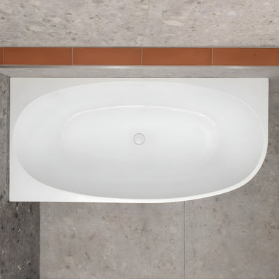 ENFLAIR BYRON EGG LEFT CORNER FREESTANDING BATH WITH OVERFLOW GLOSS WHITE (MULTIPLE SIZES AVAILABLE)
