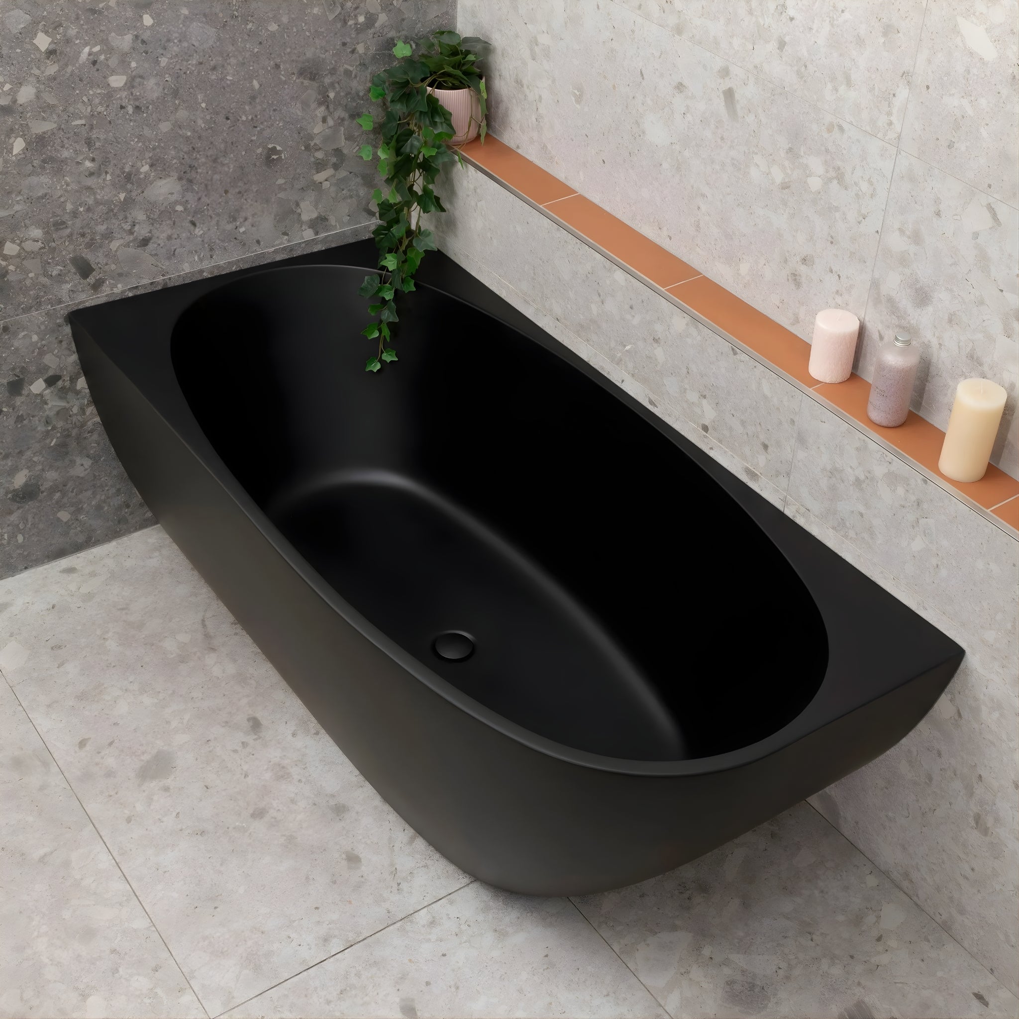 ENFLAIR BYRON EGG LEFT CORNER FREESTANDING BATH WITH OVERFLOW MATTE BLACK (MULTIPLE SIZES AVAILABLE)